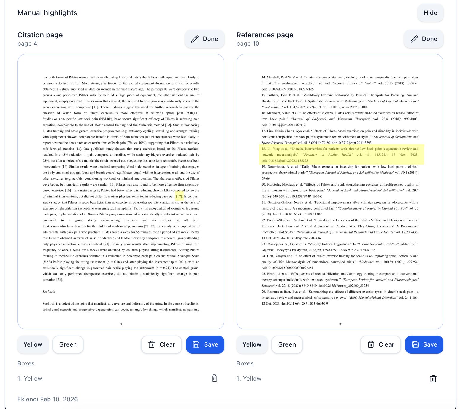 Screenshot: Add manual highlights
