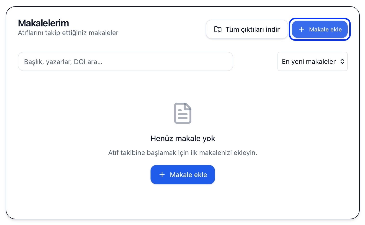 Screenshot: Add an article button