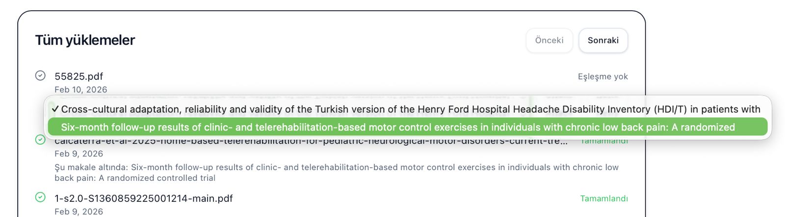 Screenshot: Articles dropdown