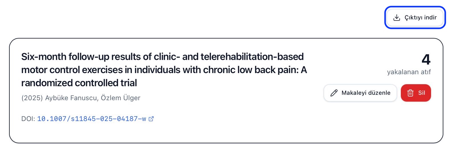 Screenshot: Export output