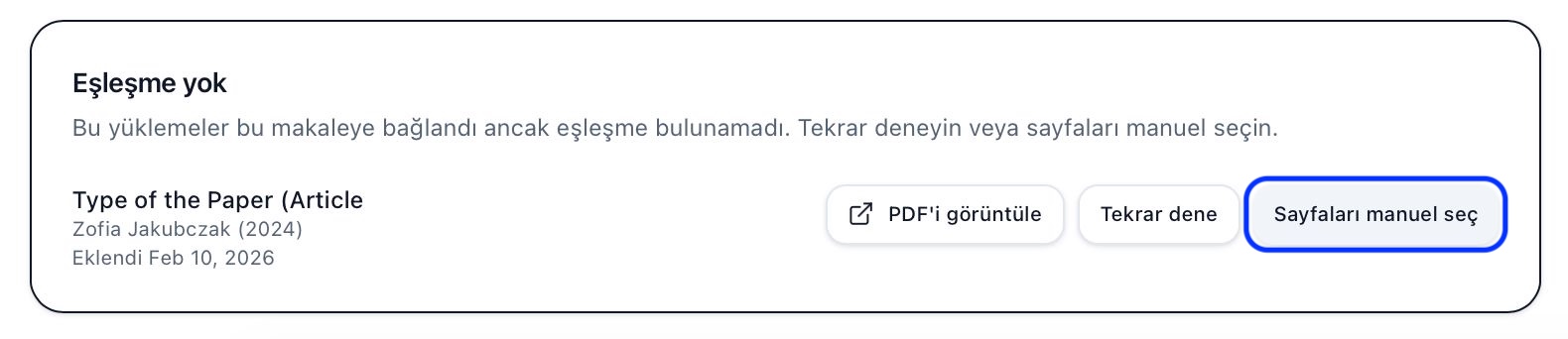 Screenshot: Manage manual citation