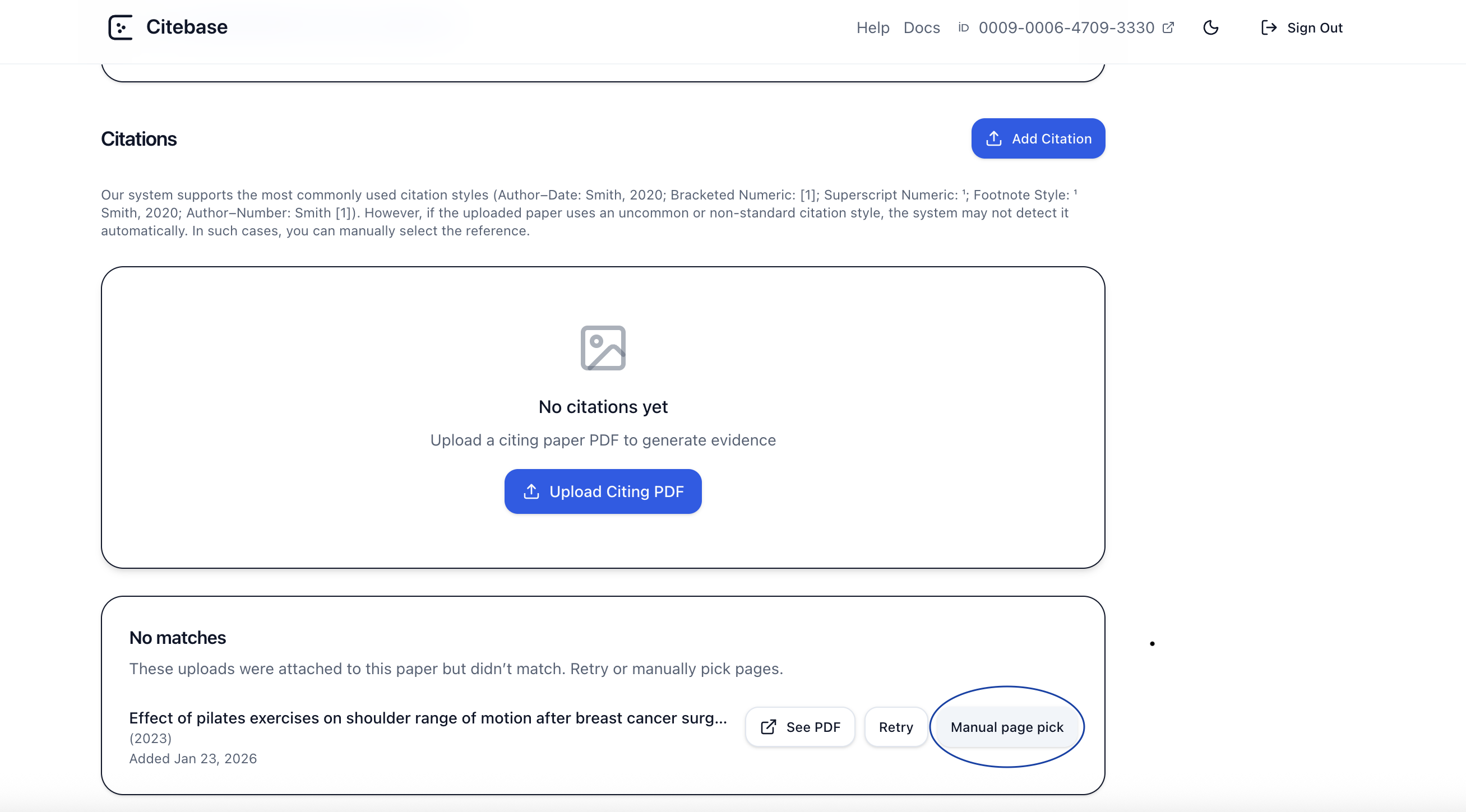 Ekran görüntüsü: Manuel sayfa seçimi giriş noktası